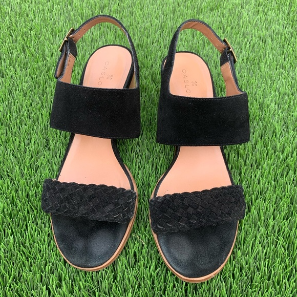 Caslon Black Suede Strappy Braid Wood Heel Sandal - Picture 4 of 6